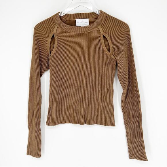 The Fifth Label Cut Out Ribbed Knit Sweater XS Dark Tan - Picture 1 of 5